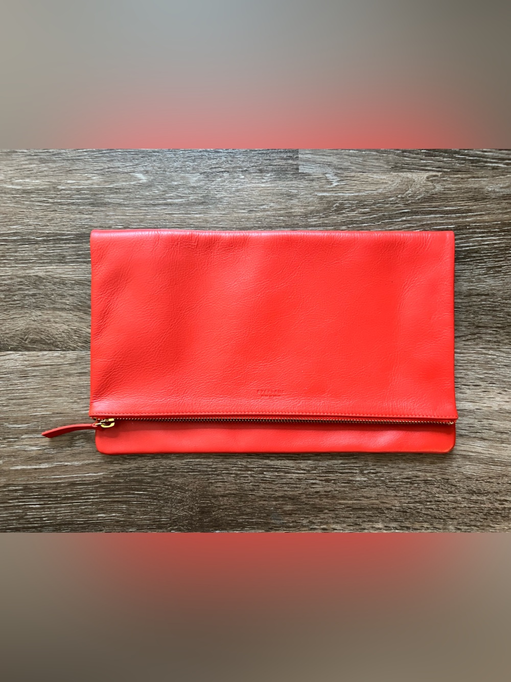 New Everlane Fold-Over Red Leather Clutch